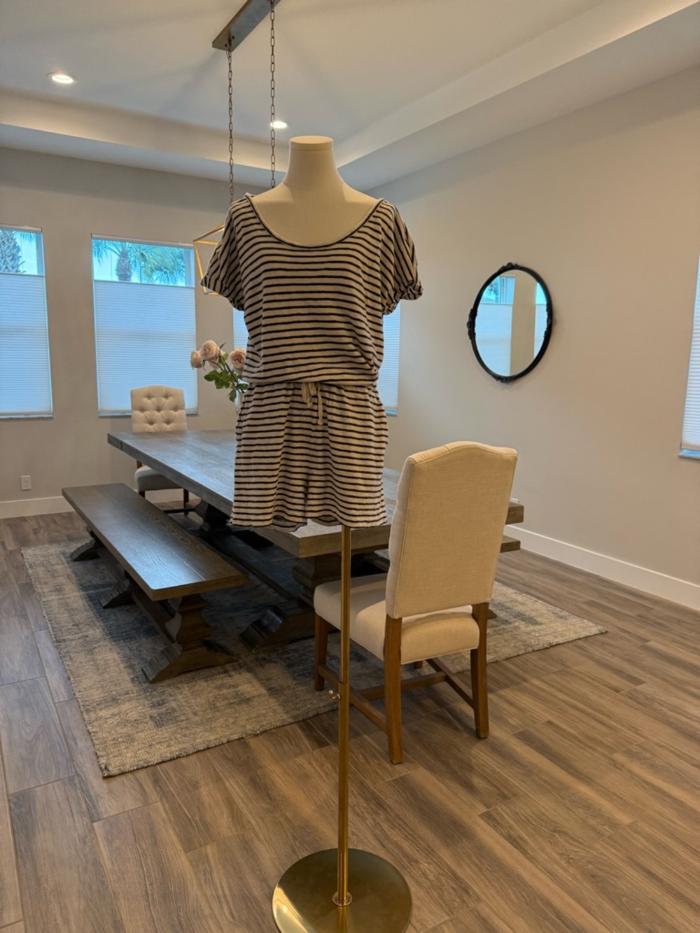 Lou & Grey Navy and Cream Striped Short-Sleeve Romper